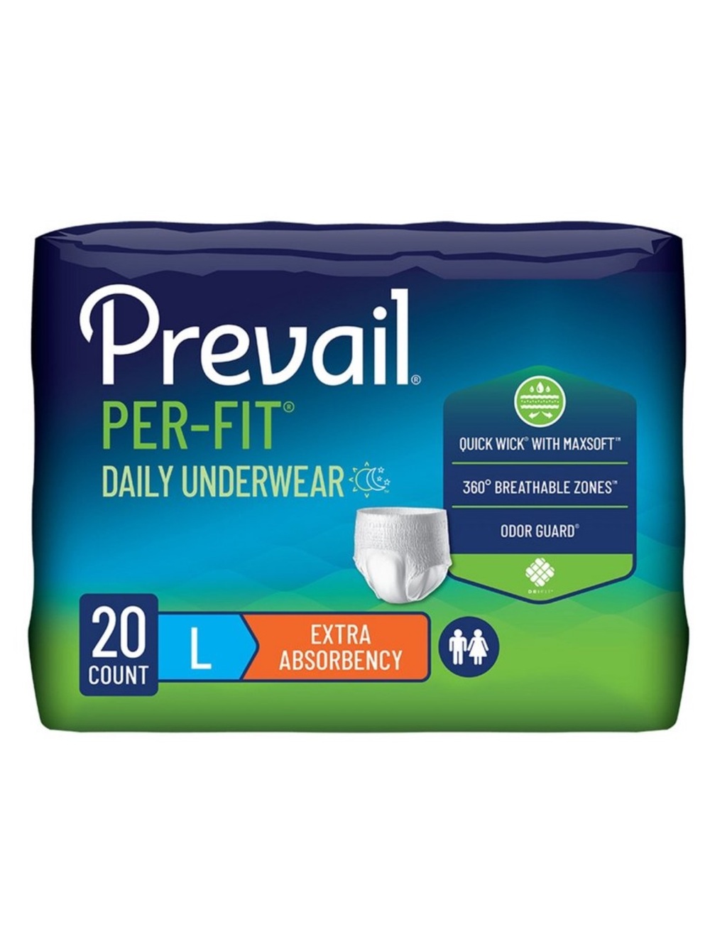 Prevail Per-Fit Daily Underwear Briefs - Large, White (20 Count)